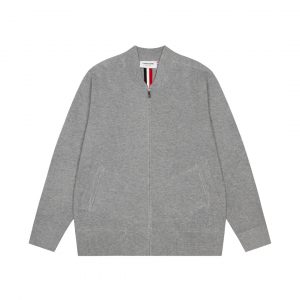 톰브라운(Thom Browne) 사선 암밴드 클래식 니트 집업 가디건 - 그레이