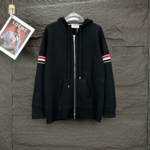 톰브라운(Thom Browne) 사선 암밴드 캐시미어 혼방 니트 후드 집업