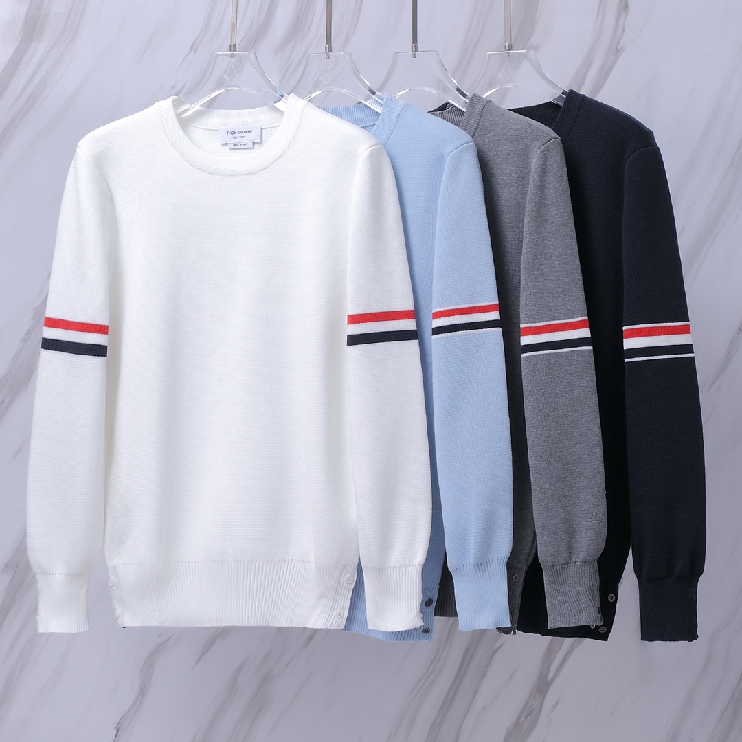 톰브라운(Thom Browne) 스타일 삼색 라인 니트 - 이미지 9