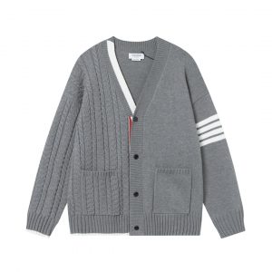 톰브라운(Thom Browne) 믹스 케이블 사선 가디건 그레이