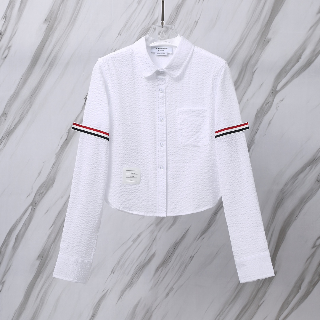 톰브라운(Thom Browne) 여성용 RWB 암밴드 크롭 화이트 셔츠