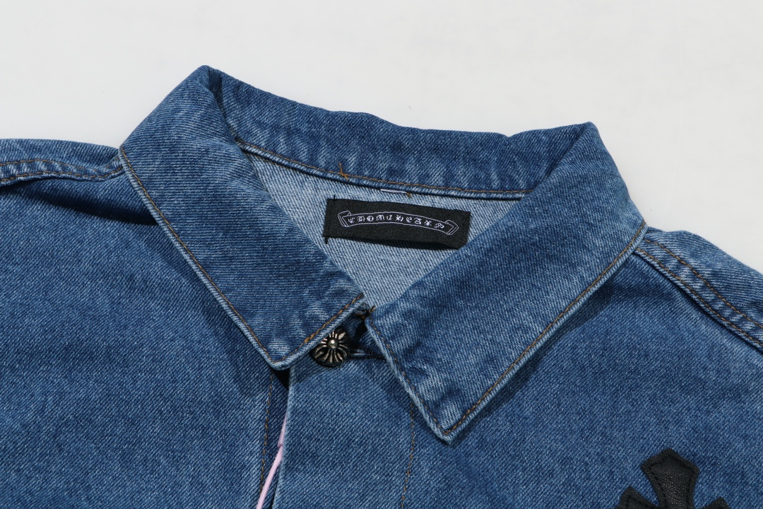 크롬하츠(Chrome Hearts)워시드 가죽 패치 헤비 멀티 레더 데님 재킷 - 이미지 3