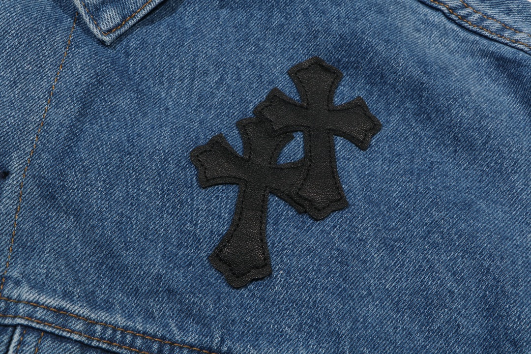 크롬하츠(Chrome Hearts)워시드 가죽 패치 헤비 멀티 레더 데님 재킷 - 이미지 4