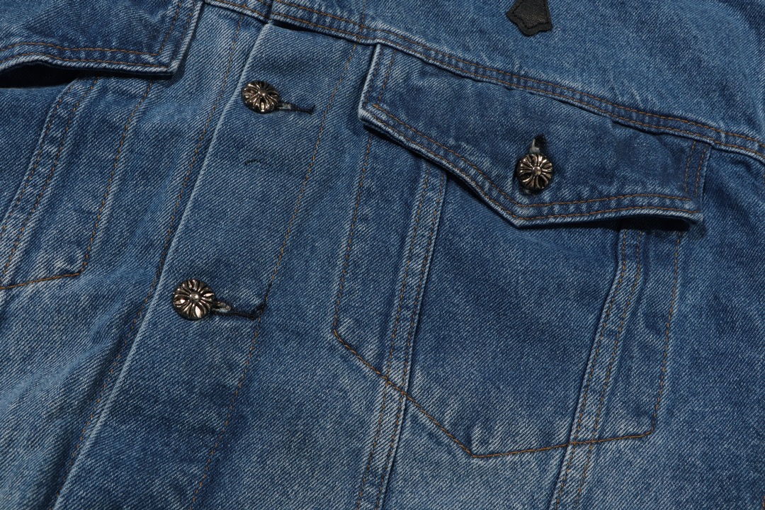 크롬하츠(Chrome Hearts)워시드 가죽 패치 헤비 멀티 레더 데님 재킷 - 이미지 5