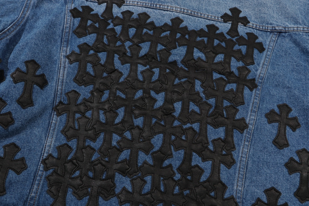 크롬하츠(Chrome Hearts)워시드 가죽 패치 헤비 멀티 레더 데님 재킷 - 이미지 6