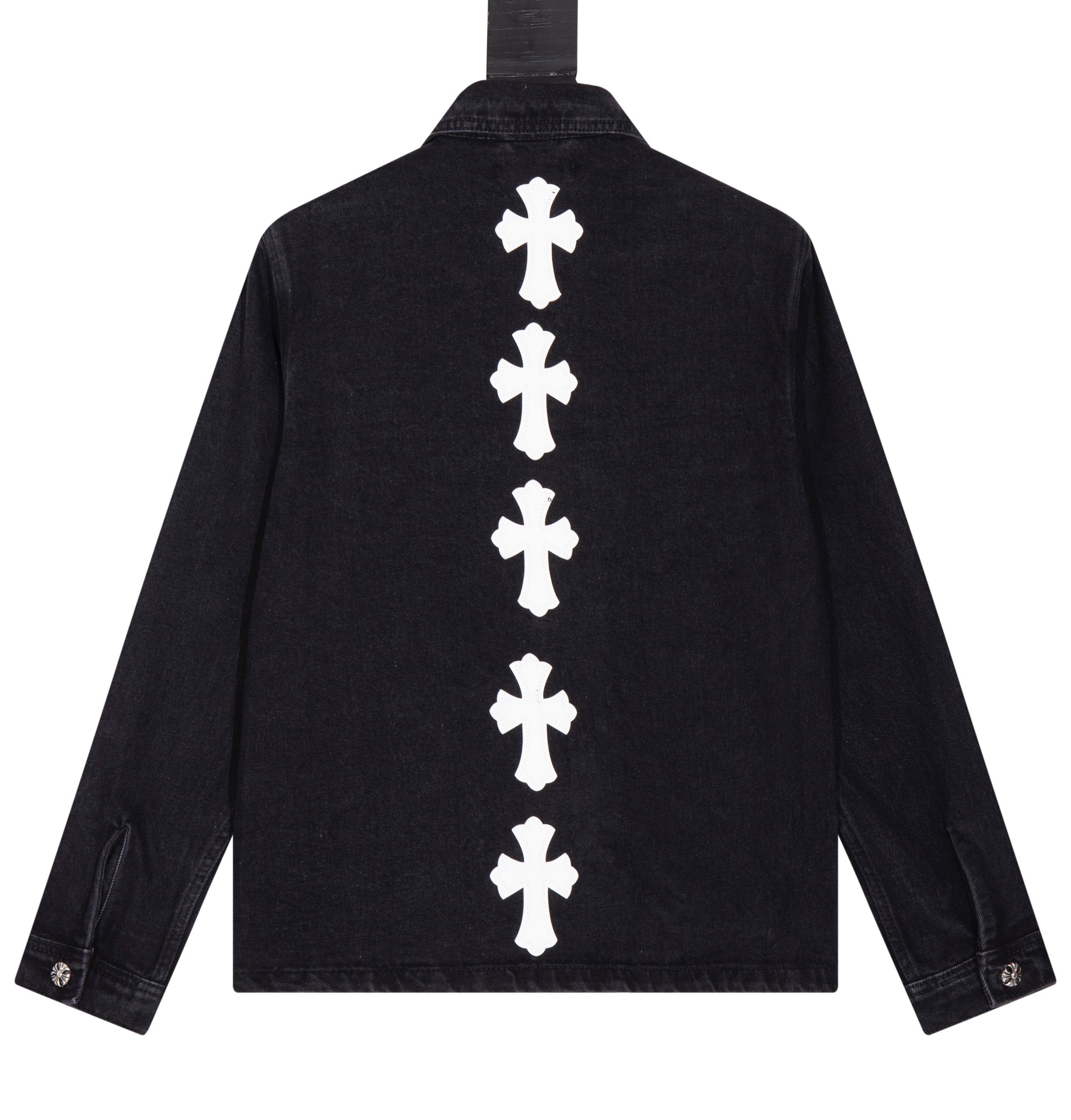 크롬하츠(Chrome Hearts)십자가 가죽 패치 블랙/화이트 데님 재킷 - 이미지 2