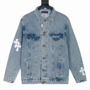 크롬하츠(Chrome Hearts)플로럴 자수 십자가 가죽 패치 데님 재킷