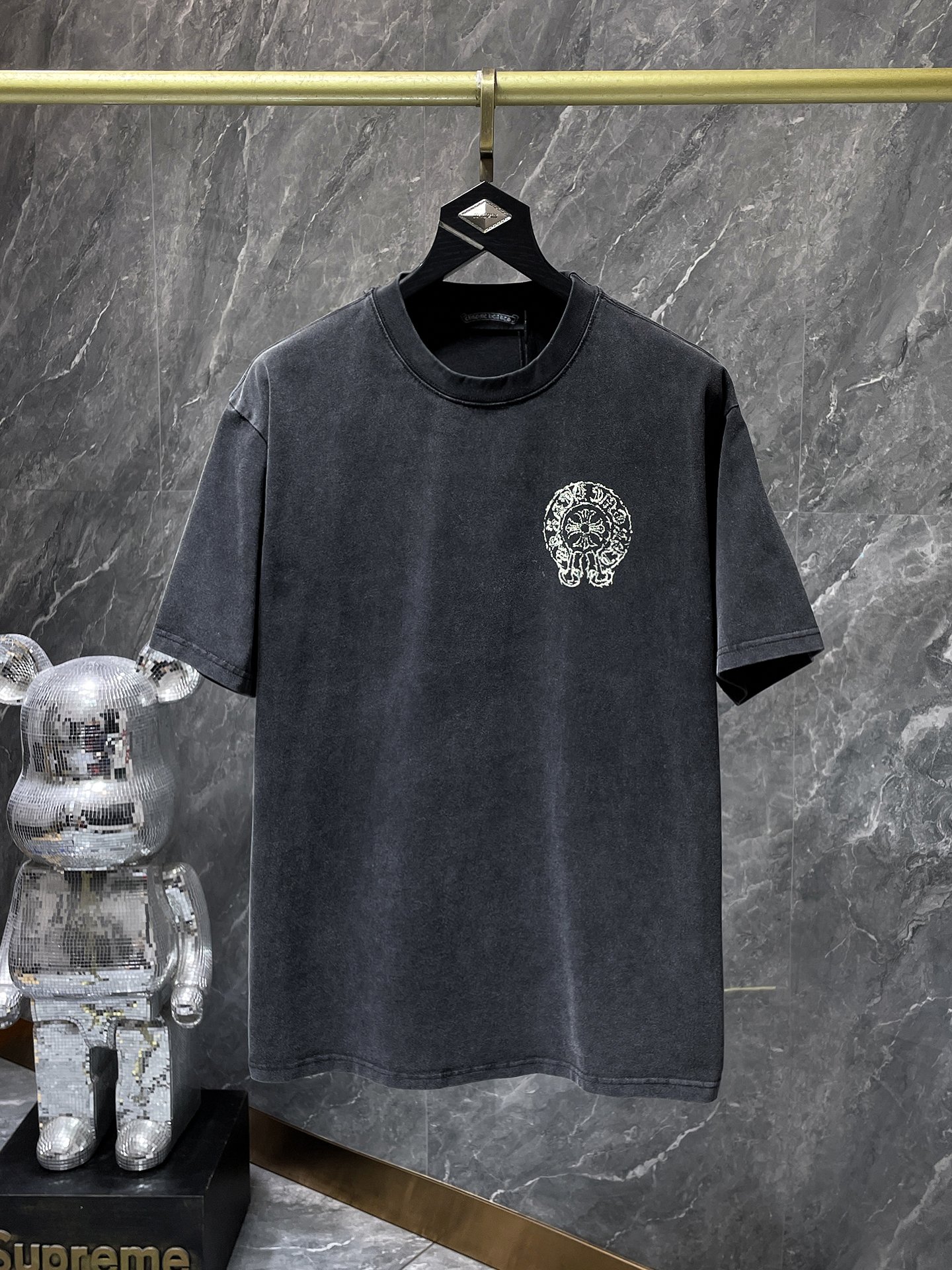 크롬하츠(Chrome Hearts)워싱 빈티지 플로럴 십자가 반팔 티셔츠 - 이미지 8