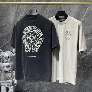 크롬하츠(Chrome Hearts)워싱 빈티지 플로럴 십자가 반팔 티셔츠