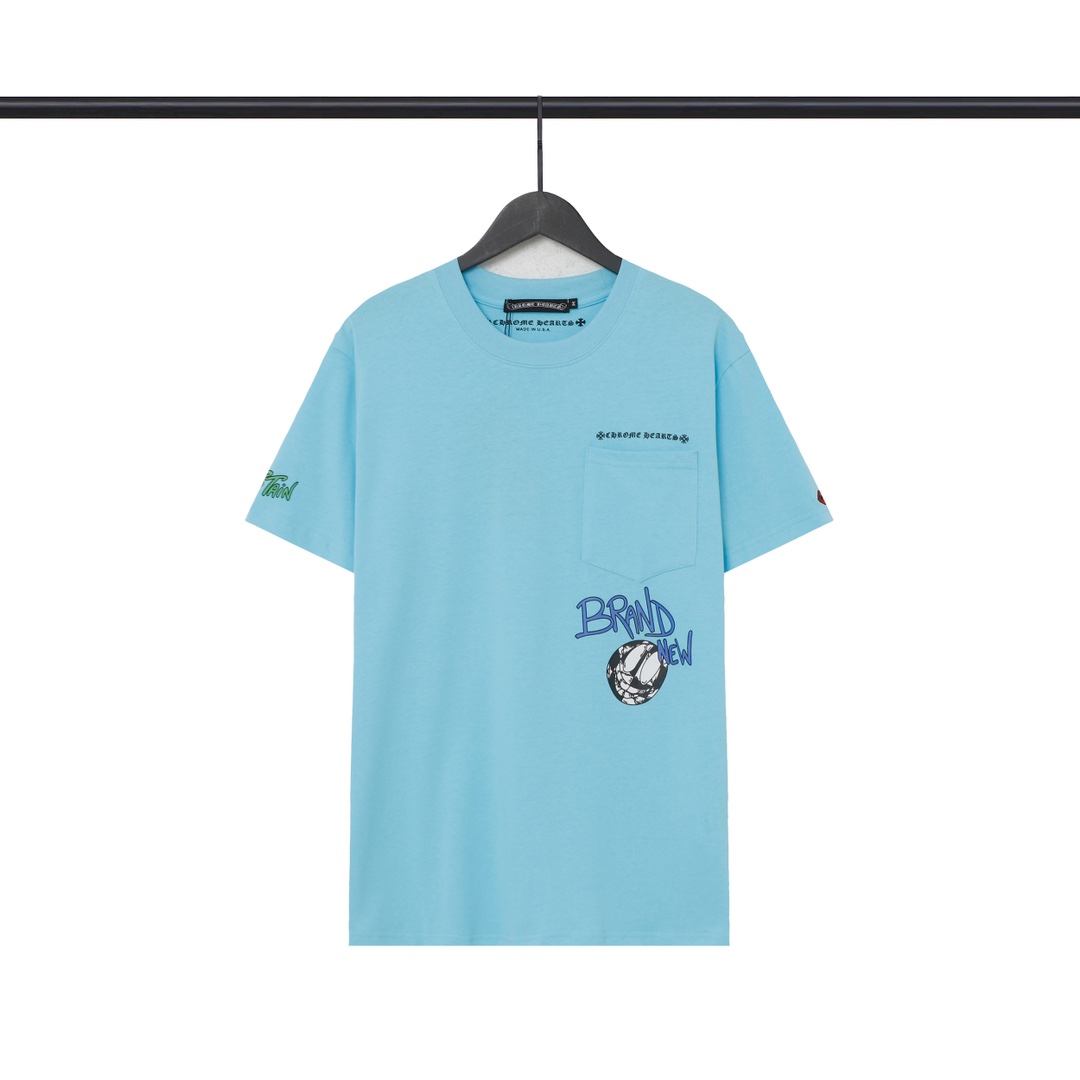 크롬하츠(Chrome Hearts) 블루 매티 플로럴 자수 반팔 티셔츠