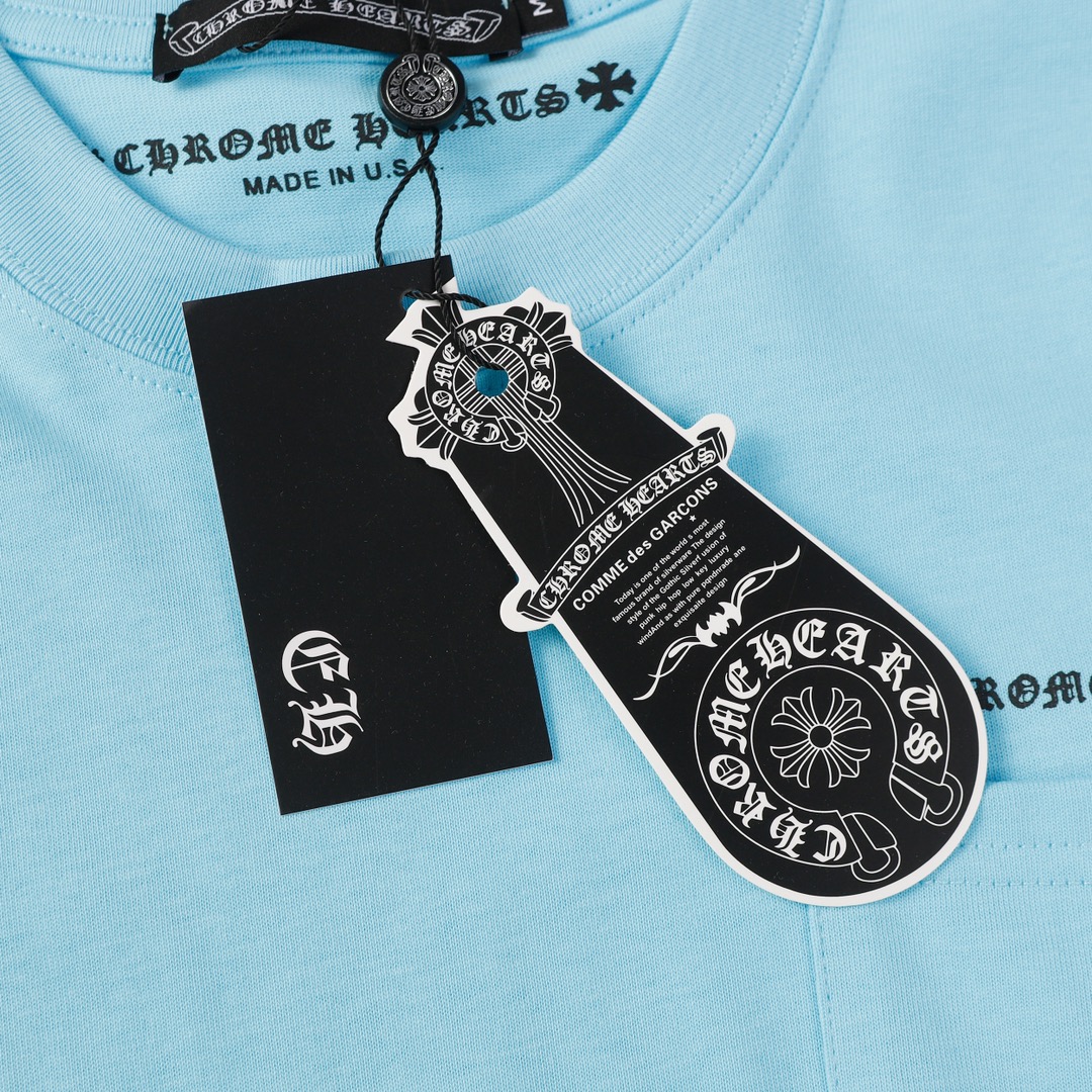 크롬하츠(Chrome Hearts) 블루 매티 플로럴 자수 반팔 티셔츠 - 이미지 5