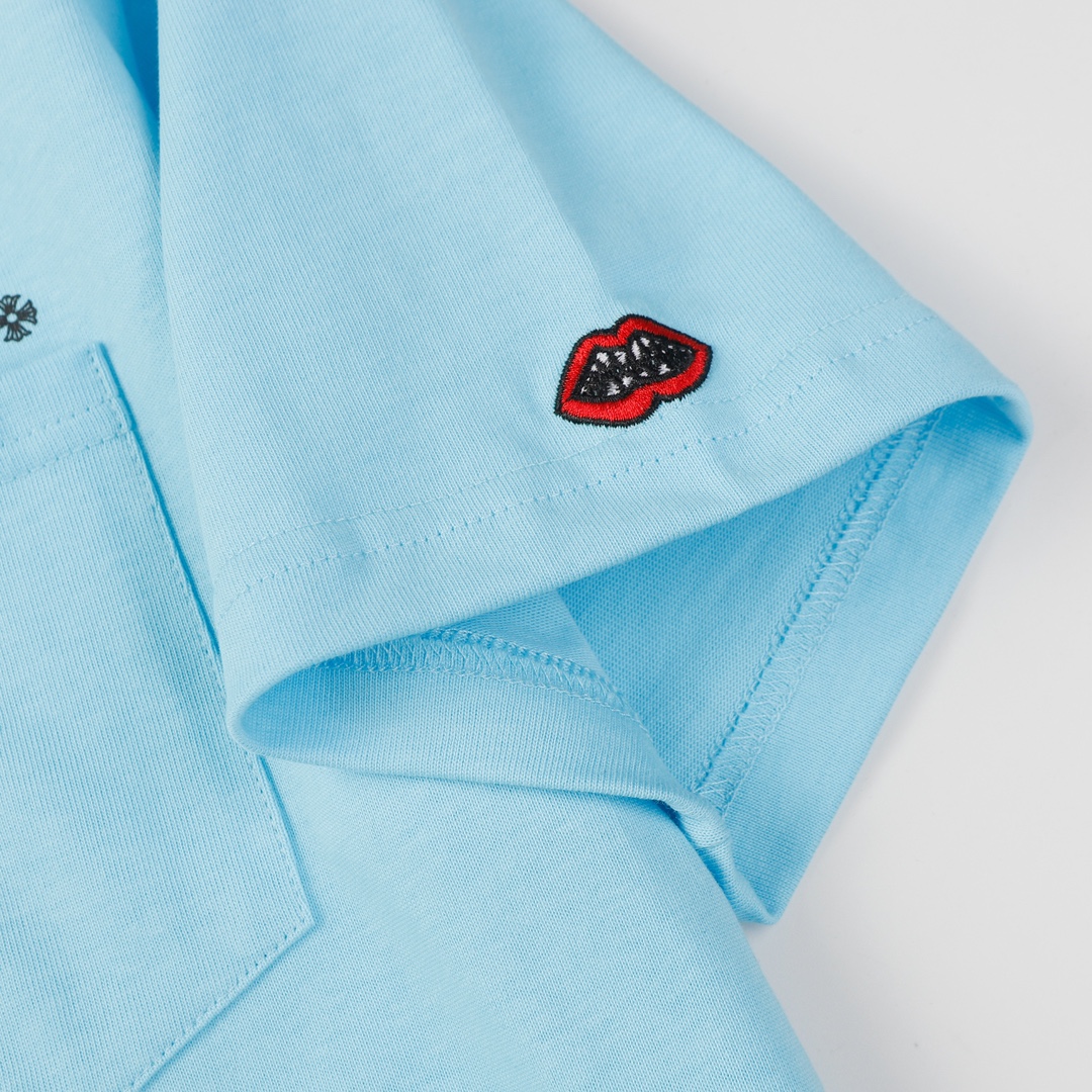 크롬하츠(Chrome Hearts) 블루 매티 플로럴 자수 반팔 티셔츠 - 이미지 6