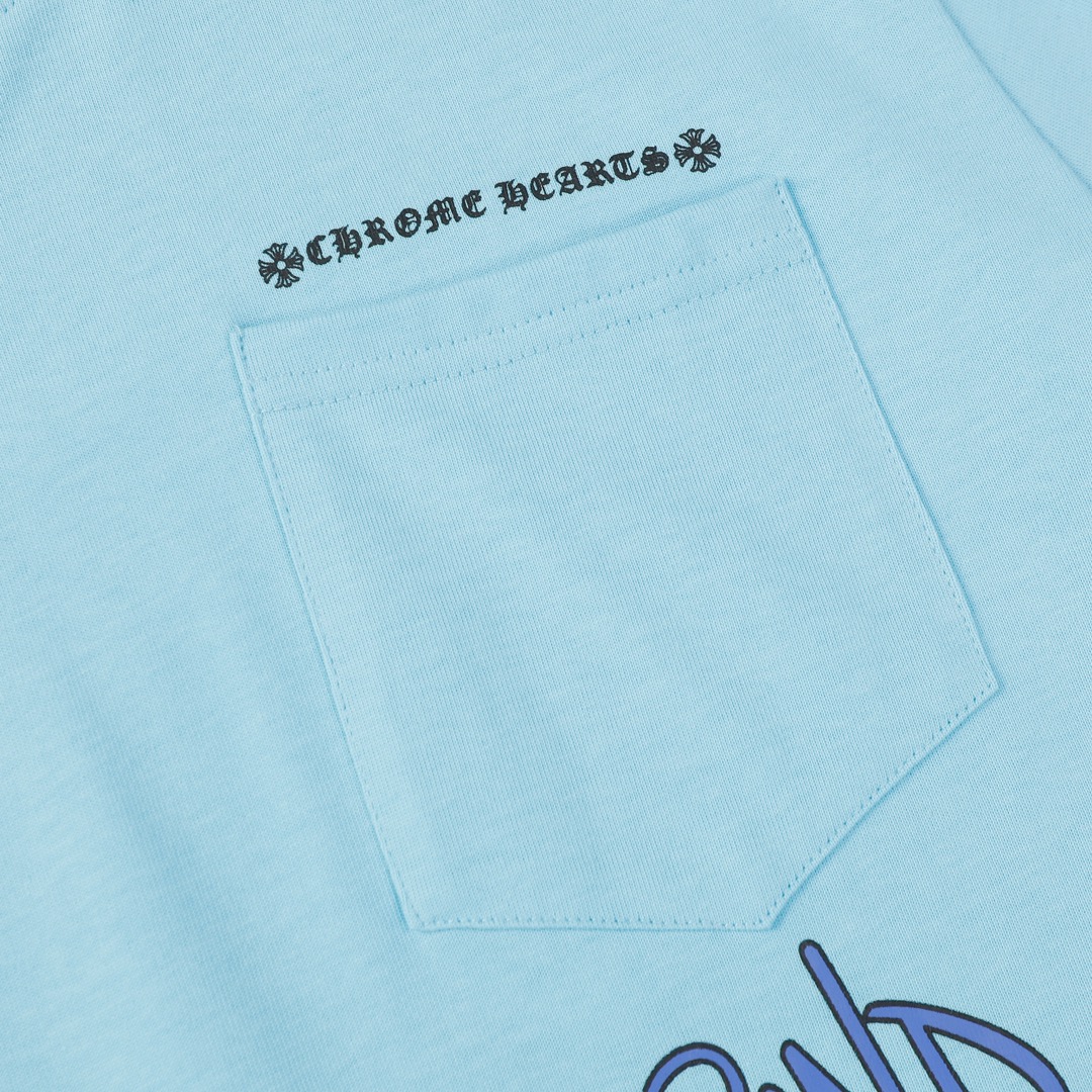 크롬하츠(Chrome Hearts) 블루 매티 플로럴 자수 반팔 티셔츠 - 이미지 8