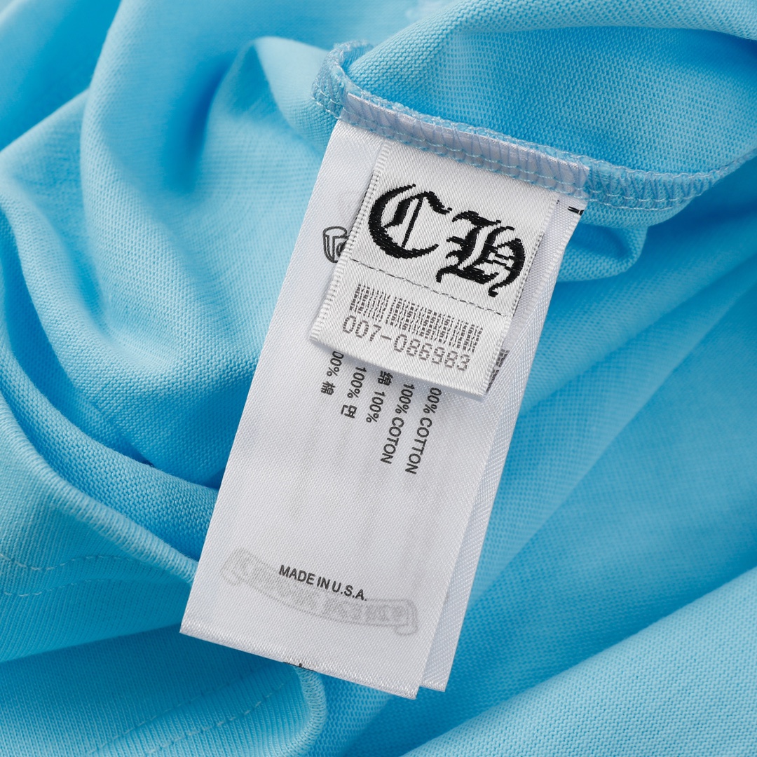 크롬하츠(Chrome Hearts) 블루 매티 플로럴 자수 반팔 티셔츠 - 이미지 3