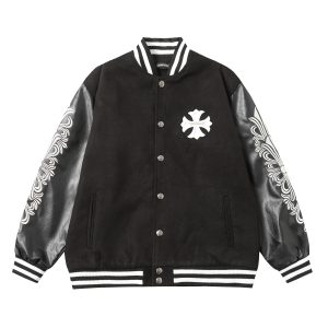 크롬하츠(Chrome Hearts) 가죽 패치 베이스볼 자켓