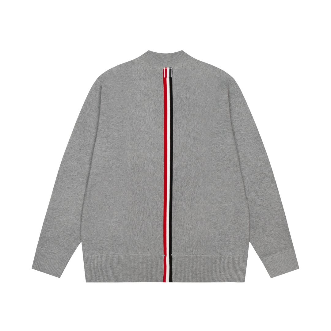 톰브라운(Thom Browne) 사선 암밴드 클래식 니트 집업 가디건 - 그레이 - 이미지 2