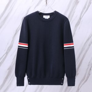 톰브라운(Thom Browne) 스타일 삼색 라인 암밴드 크루넥 니트 네이비