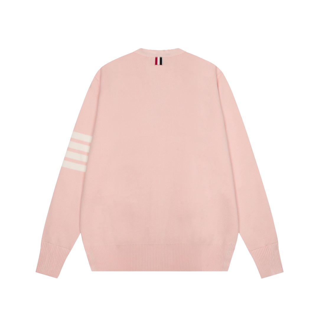 톰브라운(Thom Browne) 사선 암밴드 클래식 니트 가디건 - 핑크 - 이미지 2