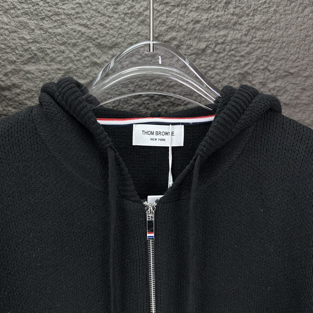 톰브라운(Thom Browne) 사선 암밴드 캐시미어 혼방 니트 후드 집업 - 이미지 3