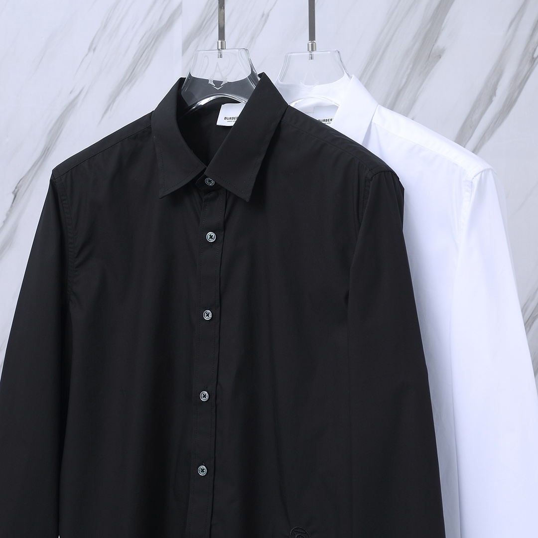 버버리(Burberry) 클래식 솔리드 컬러 로고 자수 긴팔 스트라이프 셔츠 - 이미지 4
