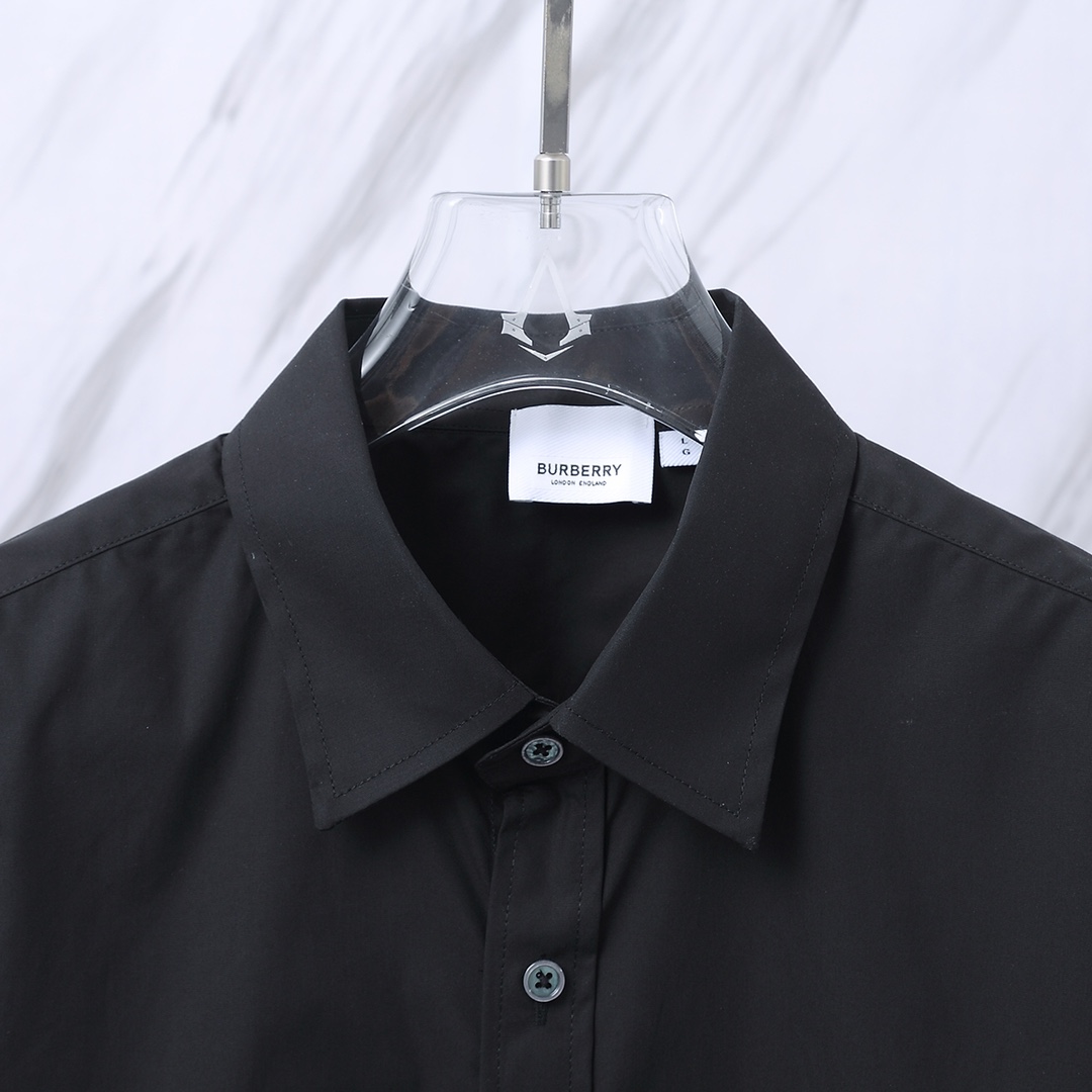 버버리(Burberry) 클래식 솔리드 컬러 로고 자수 긴팔 스트라이프 셔츠 - 이미지 5