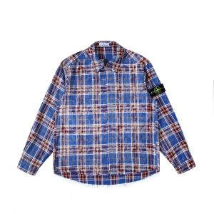 스톤아일랜드(STONE ISLAND) 체크 프린트 집업 셔츠 자켓